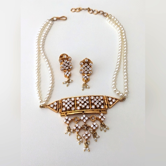 Indian pearl and cz choker set - Picture 2 of 2